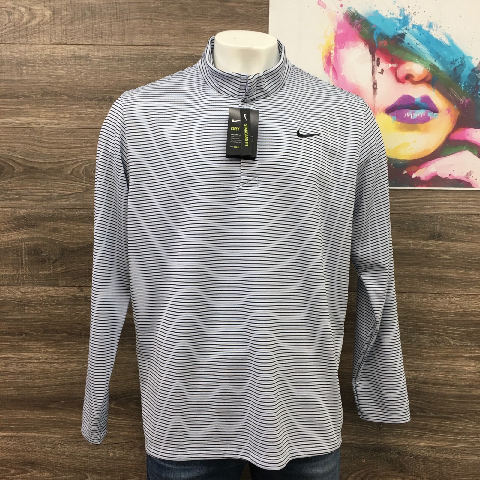 New! Nike Golf Victory Hz Dri-Fit Striped Pullover Athletic Xxl Cu9830 Logo